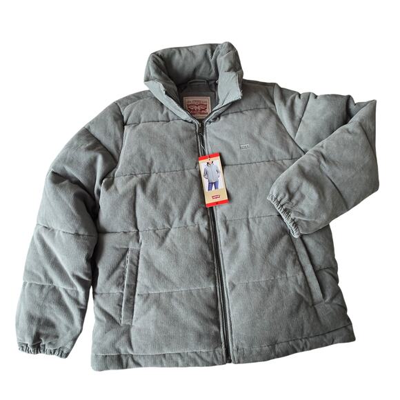 New Levi's Women's Corduroy Mint Green Stand Collar Puffer Zip up Jacket Medium - Picture 2 of 16